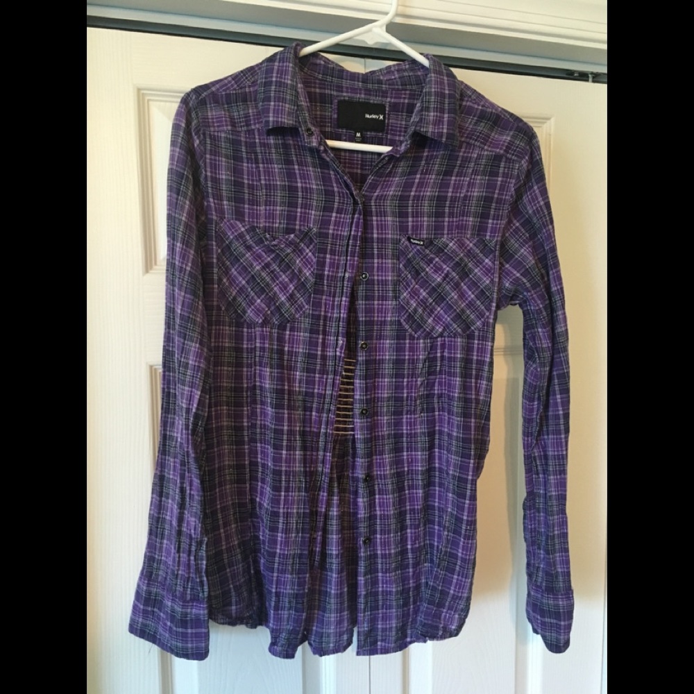 Hurley Purple plaid with sparkle long sleeve
